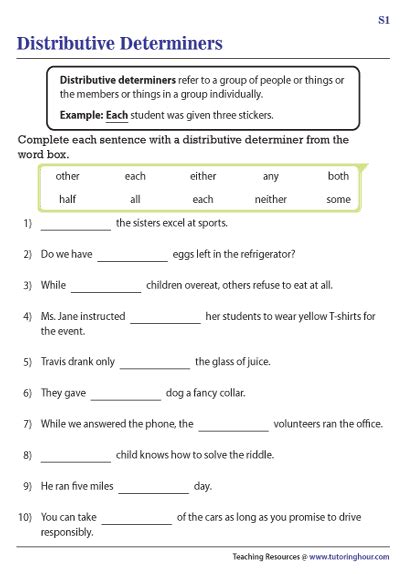 distributive determiners exercises