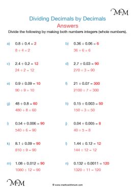 dividing decimals examples with answers