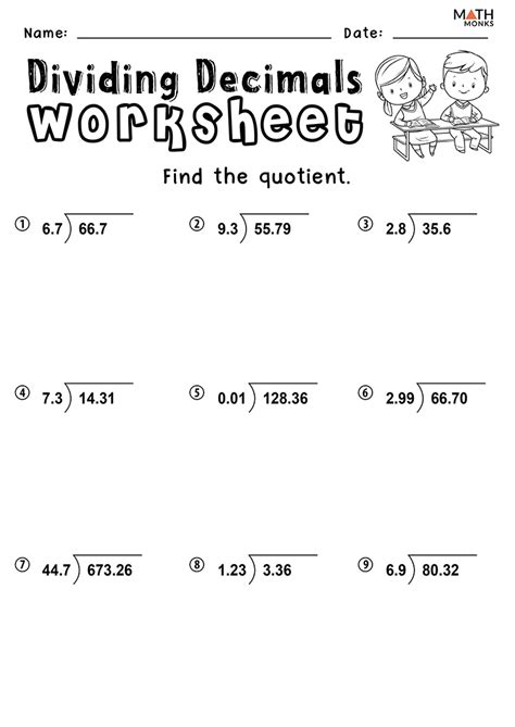 dividing decimals examples worksheet