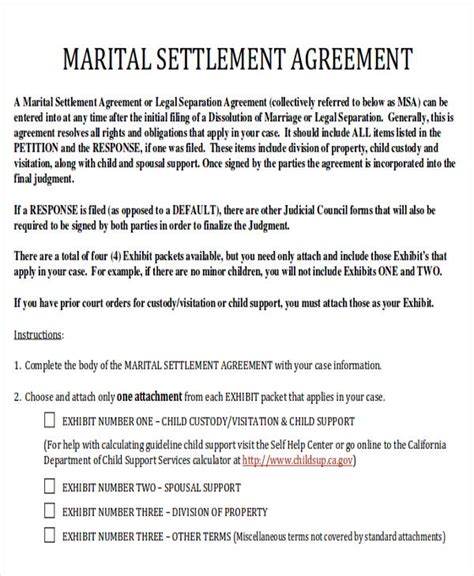 divorce settlement agreement example pdf