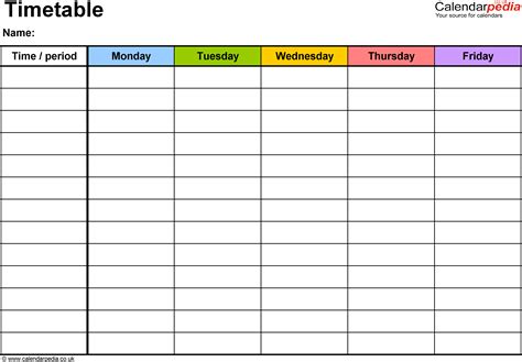 doc timetable template