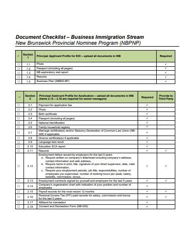 document checklist format