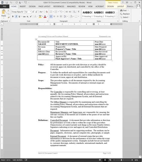 document control procedure template
