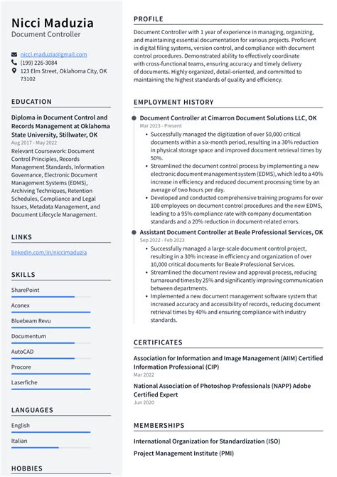 document controller cv format in word free download pdf