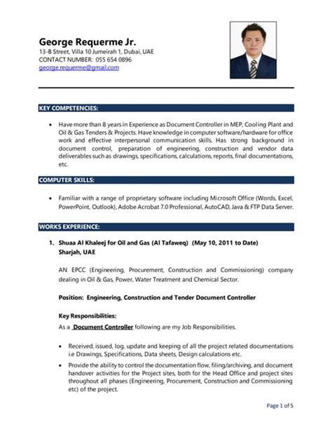 document controller cv format pdf