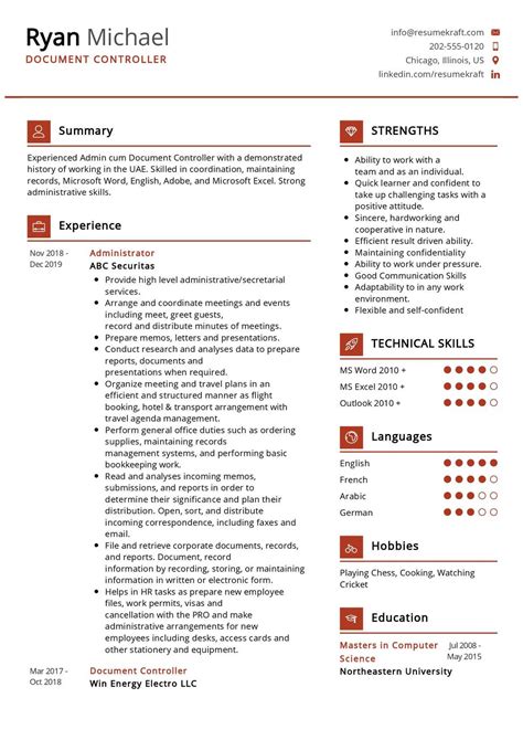 document controller cv sample