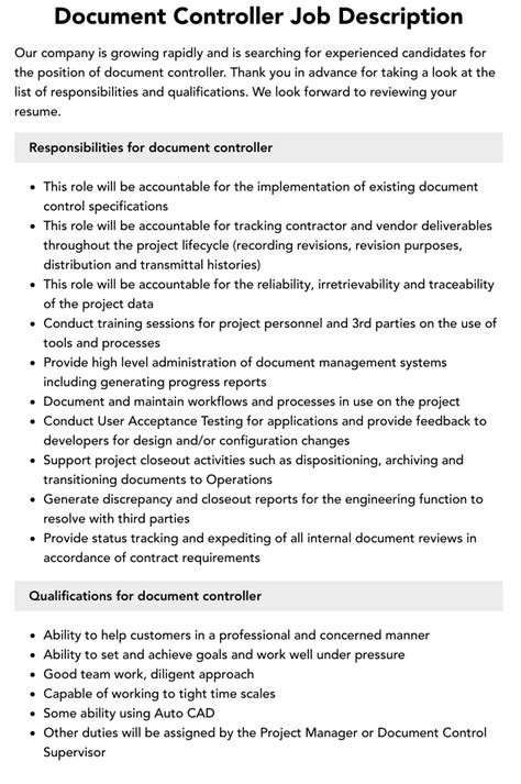 document controller description