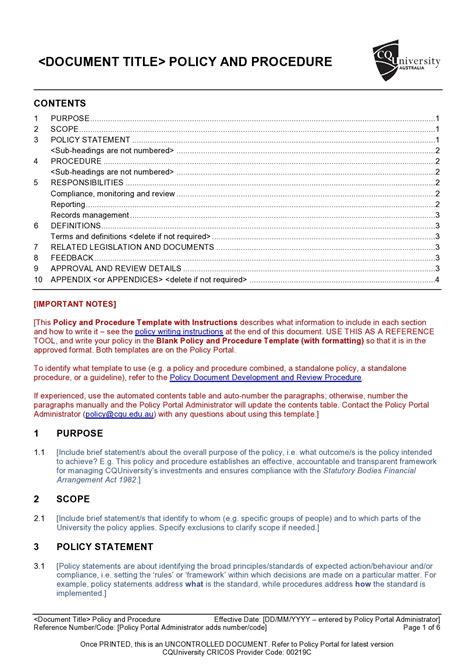 documentation policy template