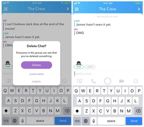 does deleting a chat on snapchat send a notification
