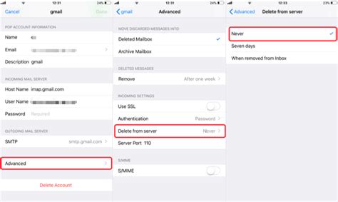 does deleting email on iphone delete from server