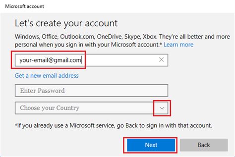 does microsoft account use gmail
