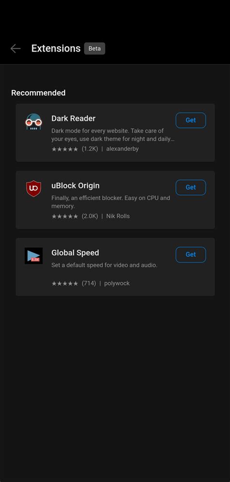 does microsoft edge android support extensions