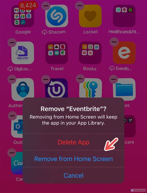 does removing app from home screen save space