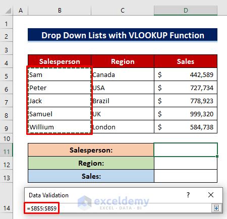 does vlookup work with data validation