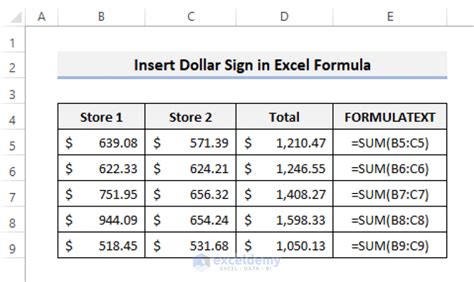 dollar sign in excel formula