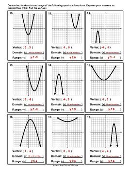 domain and range of a quadratic function worksheet