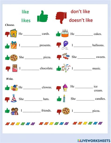 don t like doesn t like exercises pdf
