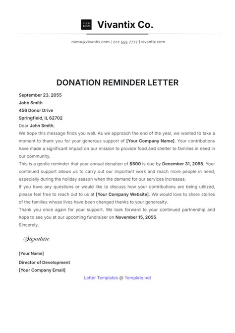 Donation Reminder Letter Template