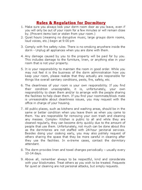 dormitory regulations