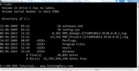 dos dir command examples