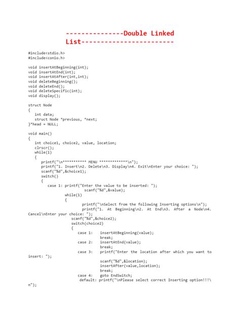 doubly linked list program in c for insertion and deletion