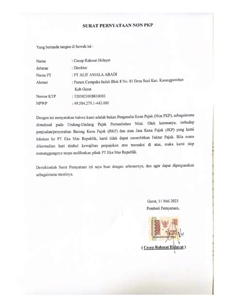 download surat pernyataan non pkp