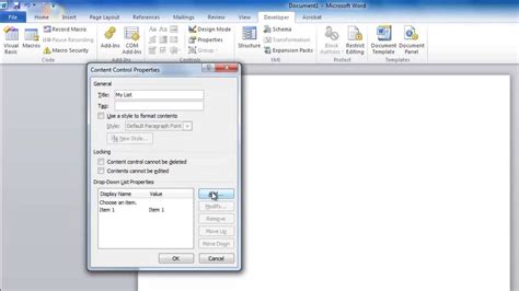 drop down boxes in word table