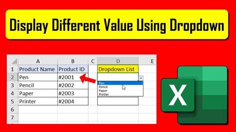 drop down list excel display value