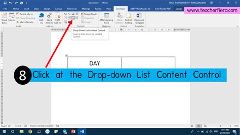 drop down menu in word