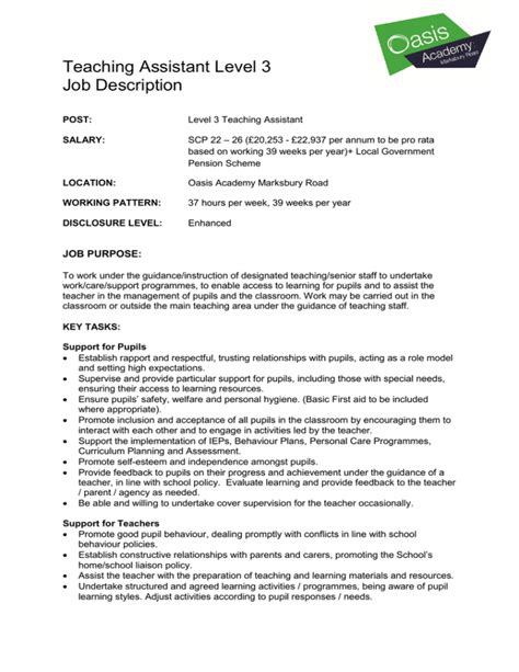 duties and responsibilities of a teaching assistant level 3