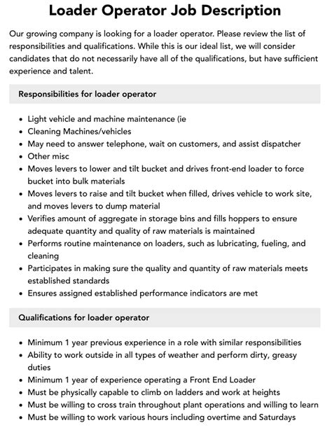 duties and responsibilities of wheel loader operator