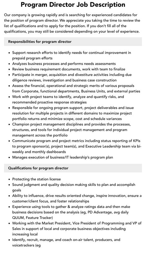 duties of a program director