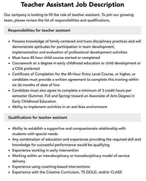 duties of a teaching assistant in primary school