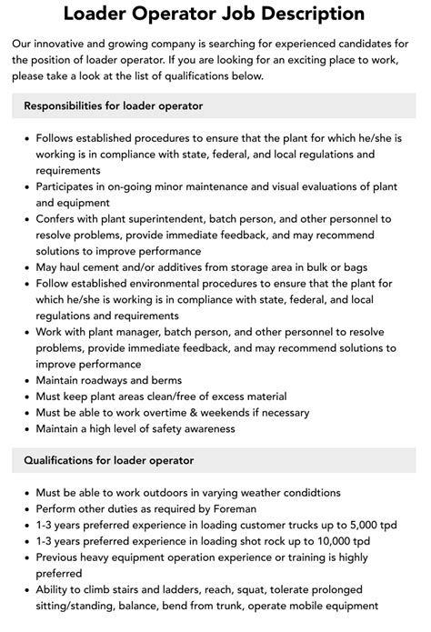 duties of a wheel loader operator