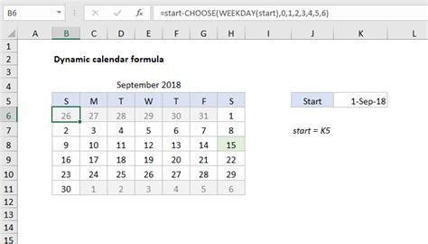 dynamic calendar excel formula