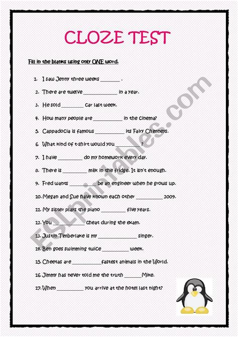 easy cloze test exercises with answers