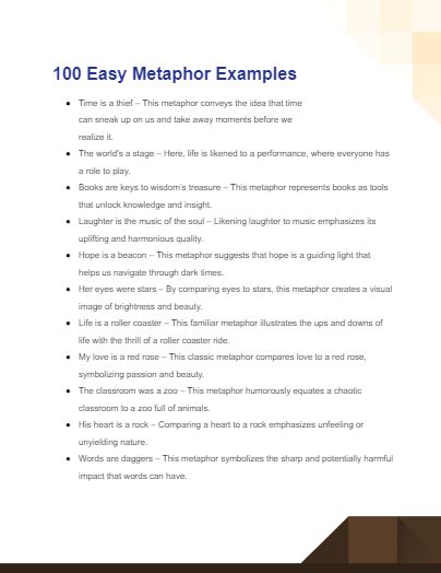 easy metaphor examples with meaning