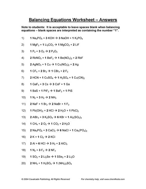 easy questions on balancing chemical equations for class 10 with answers