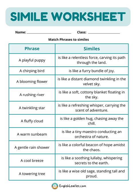 easy simile examples with answers