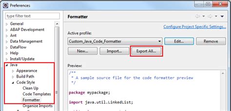 eclipse export code style formatter