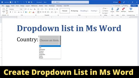 edit drop down menu in word