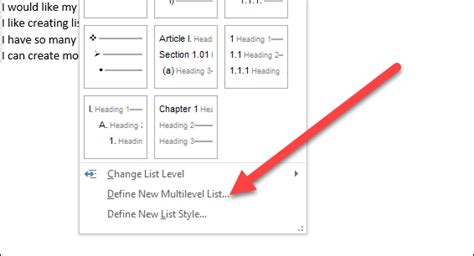 edit multilevel list word