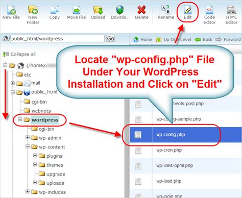 edit wp-config.php file in wordpress