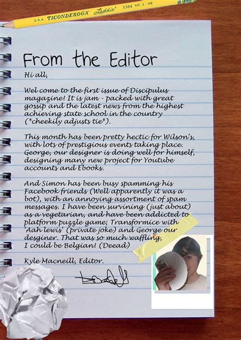 editor's note example for school magazine