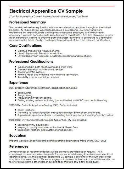 electrical apprentice cv example