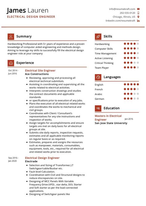 electrical design engineer resume sample