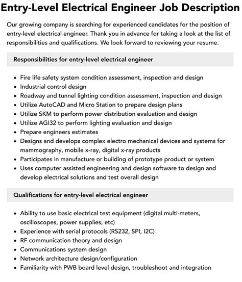 electrical engineer job description summary