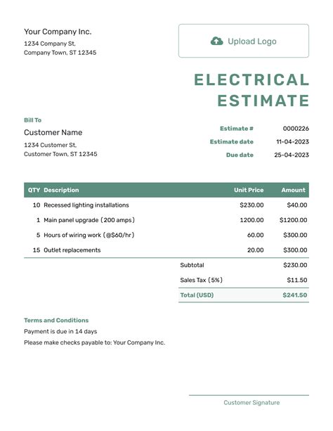 electrical estimate template pdf