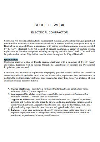electrical scope of work checklist