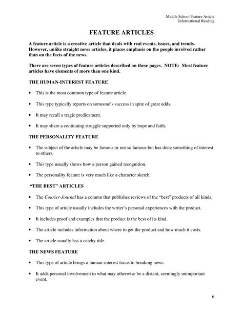 elementary school short feature article example for students